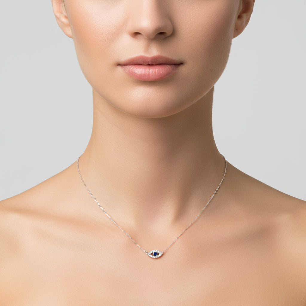Sapphire Evil Eye Protection Sterling Silver Necklace