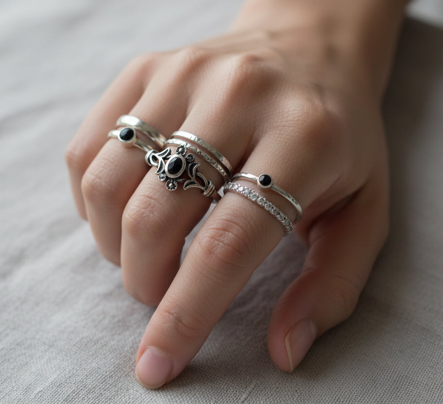 Sterling Silver Dainty Onyx Stone Ring