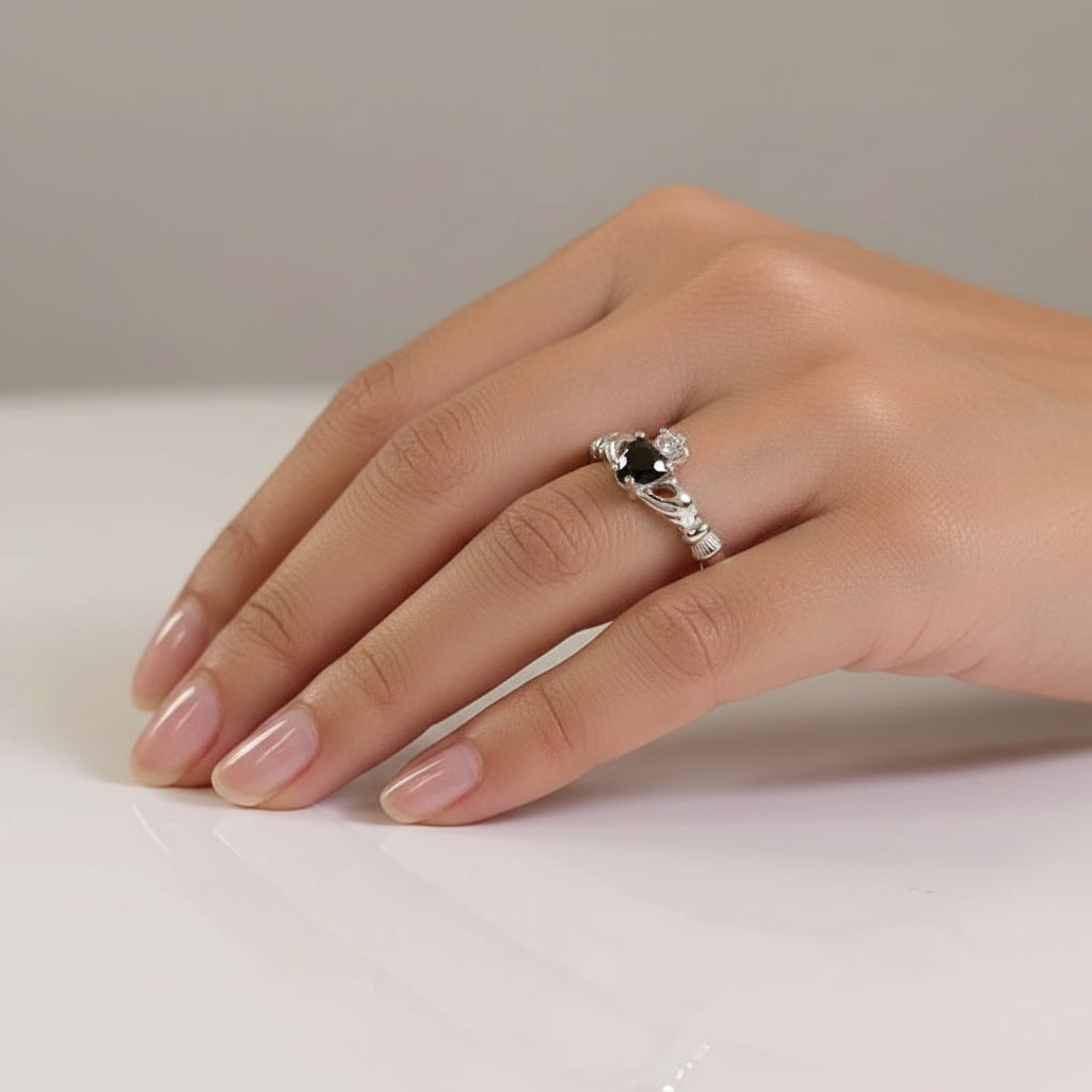 Sterling Silver Onyx Claddagh Ring
