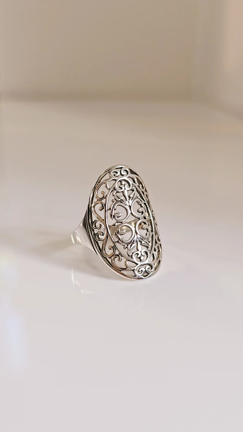 Filigree Shield Sterling Silver Ring