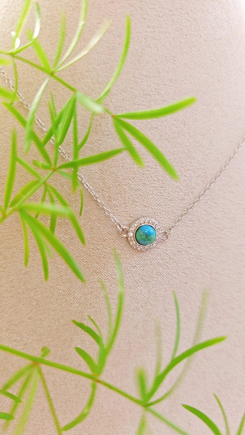 Halo Turquoise Sterling Silver Adjustable Pendant Necklace