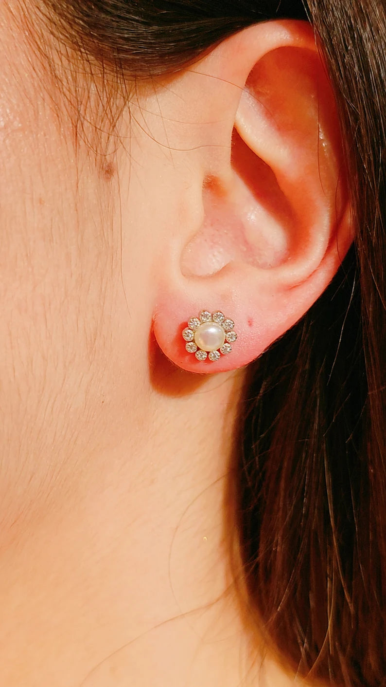 Sterling Silver Fresh Water Pearl Flower Stud Earrings