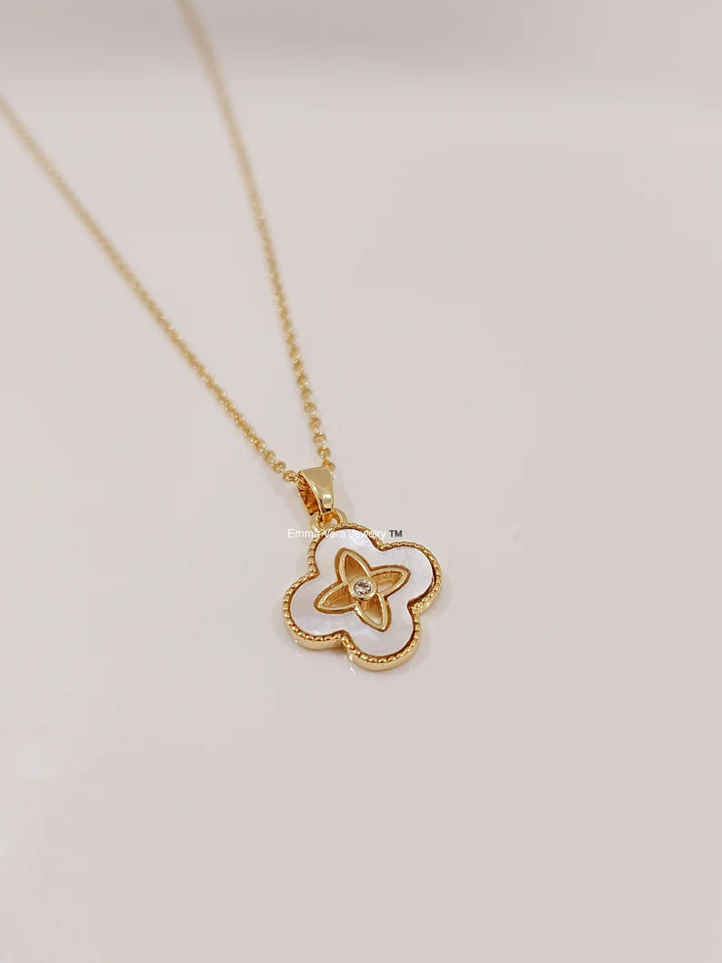 Gold Mother of Pearl Clover Necklace