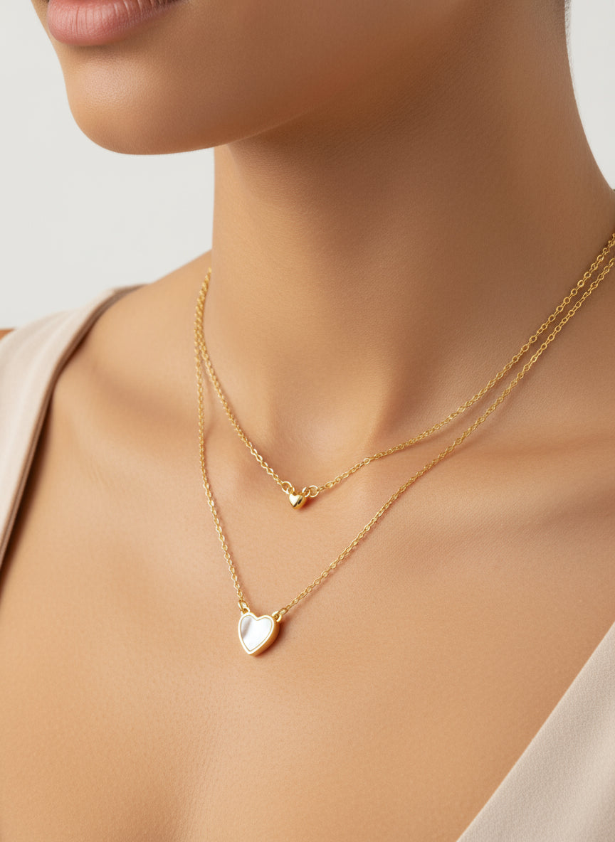 Mother of Pearl Heart Gold Double Layering Necklace