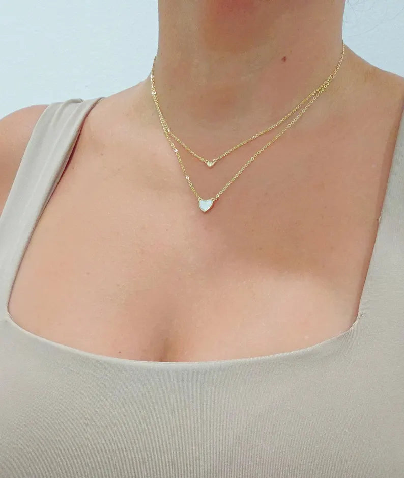 Mother of Pearl Heart Gold Double Layering Necklace