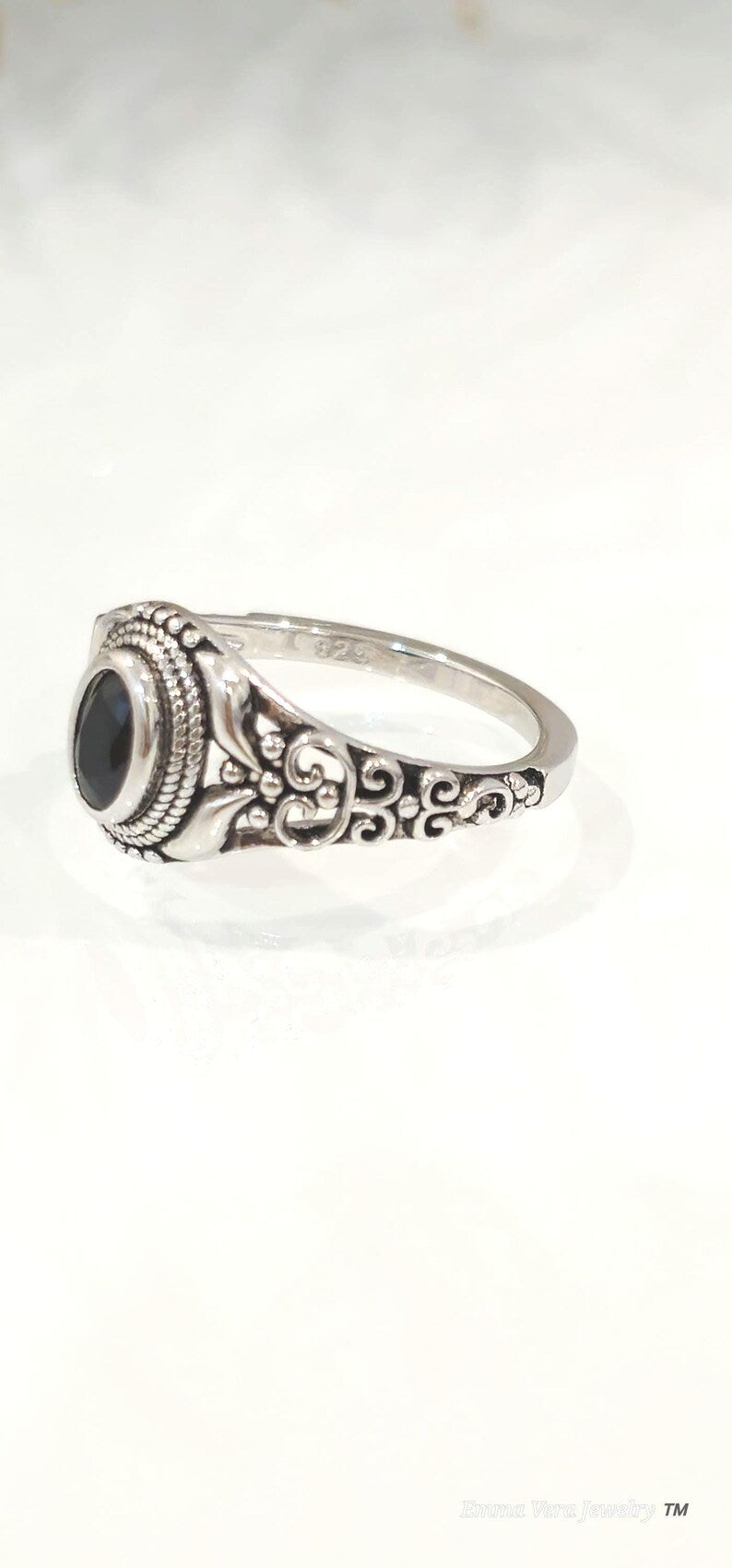 Oval Cut Black Onyx Sterling Silver Ring