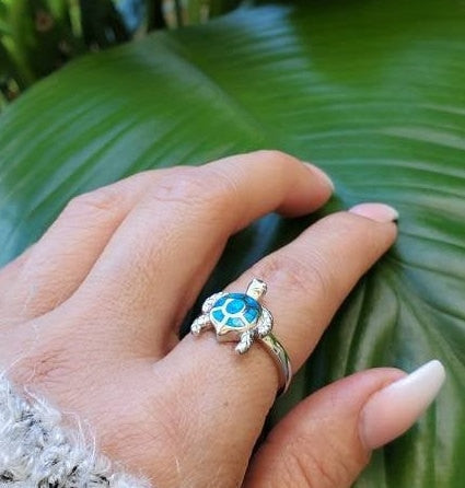 Blue Opal Turtle Ring