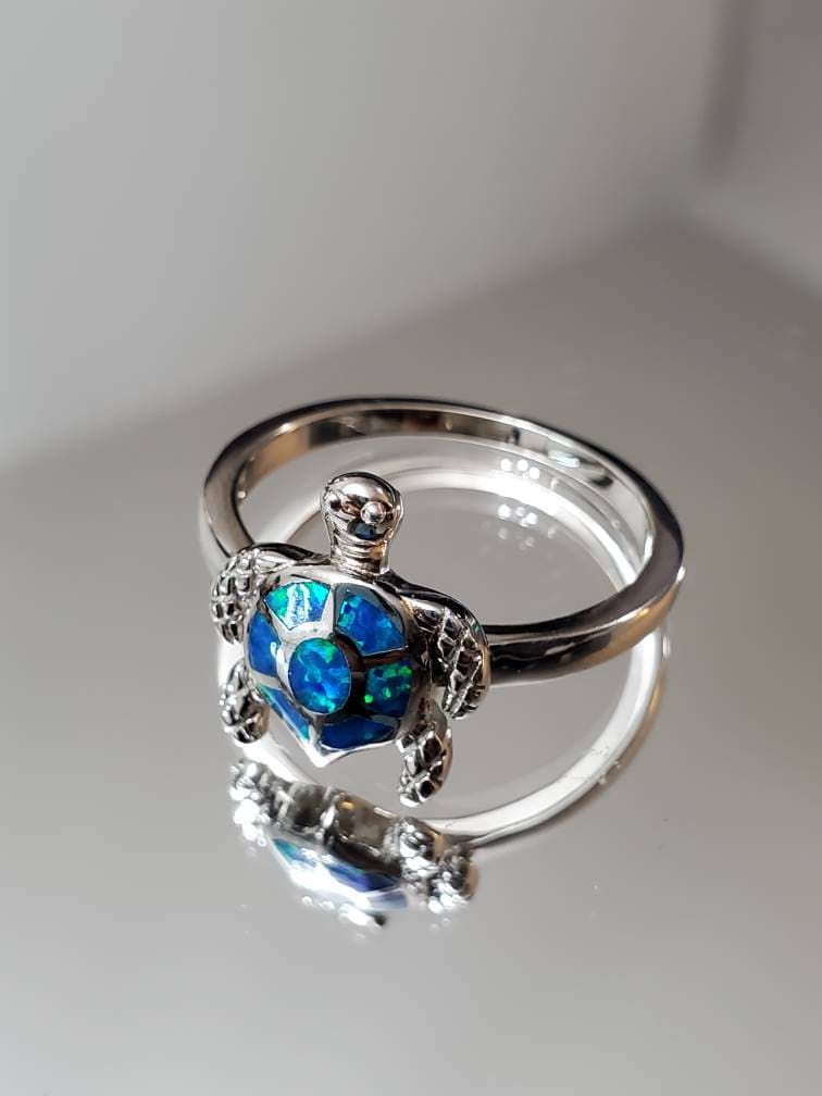 Sterling Silver Blue Opal Turtle Ring