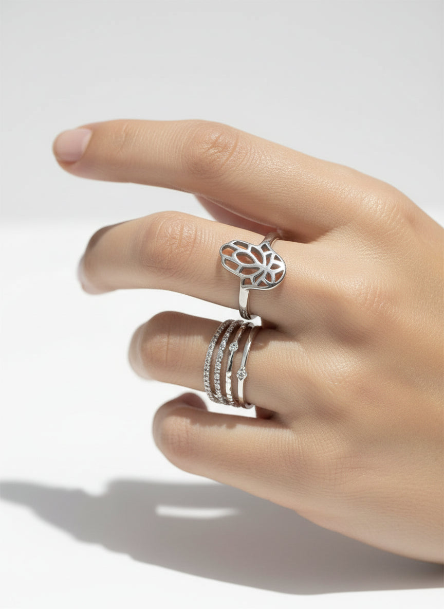 Sterling Silver 925 Hamsa Protection Ring
