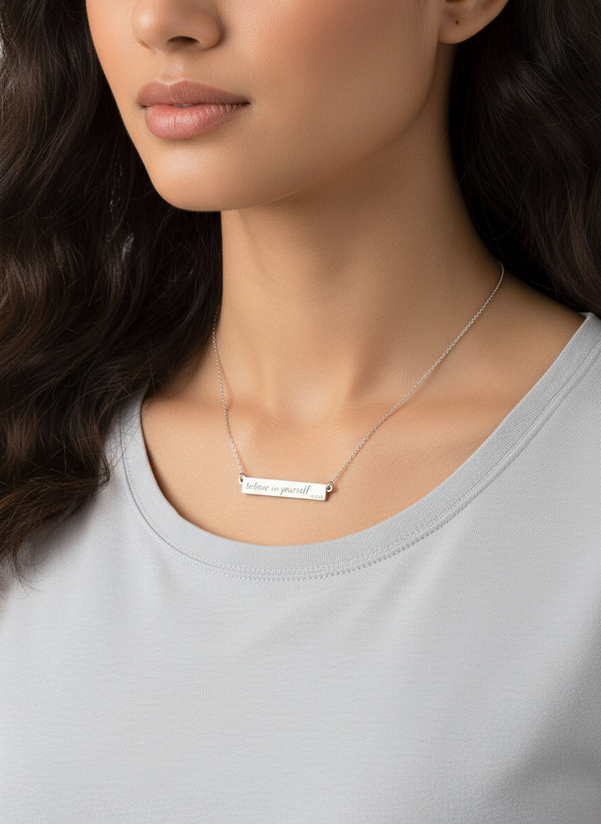 Sterling Silver "Believe in yourself" Bar Pendant Chain