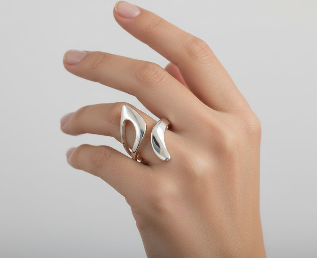 Sterling Silver Women Ring Curved Ring