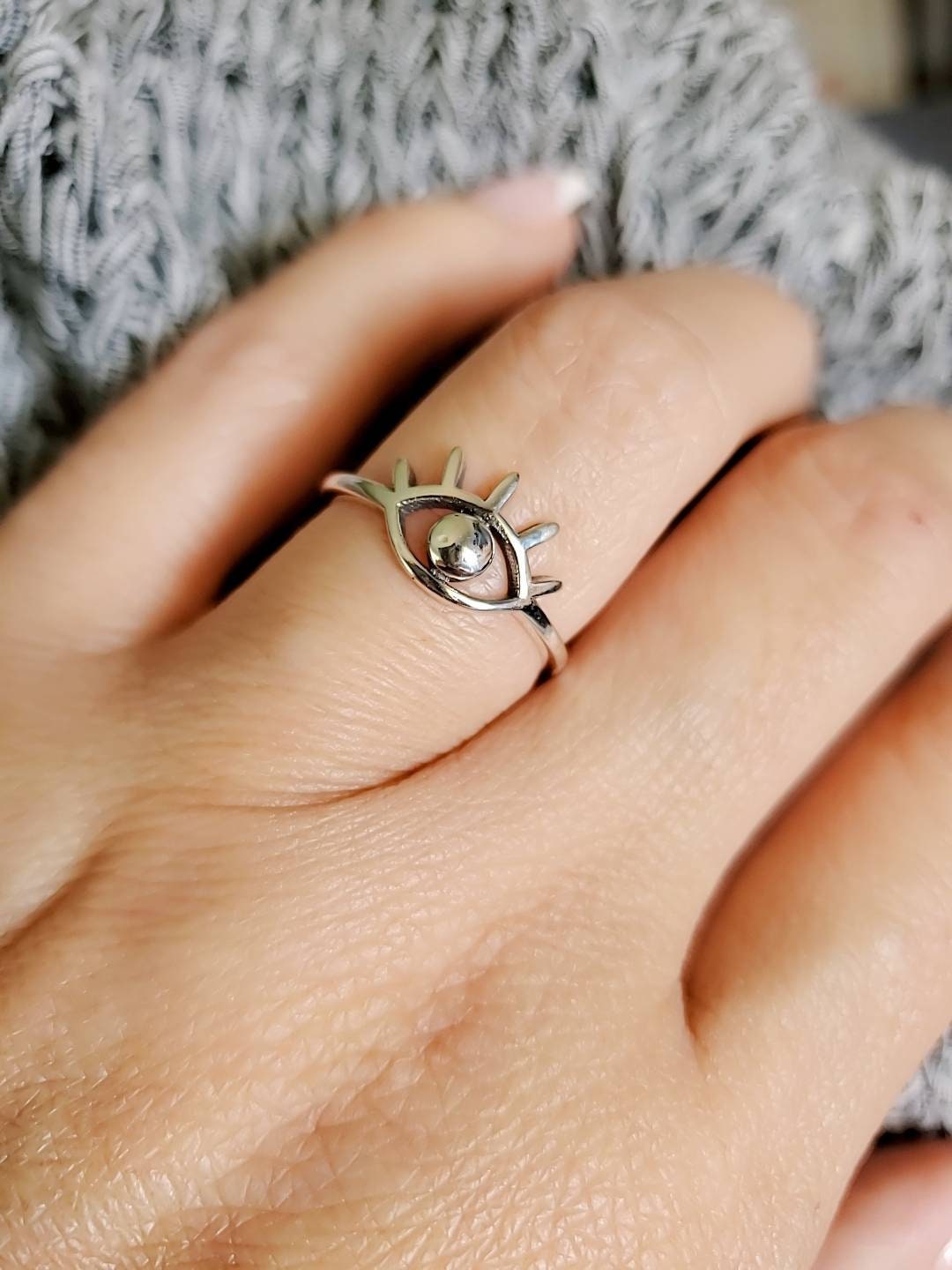 Sterling Silver Dainty Evil Eye Ring