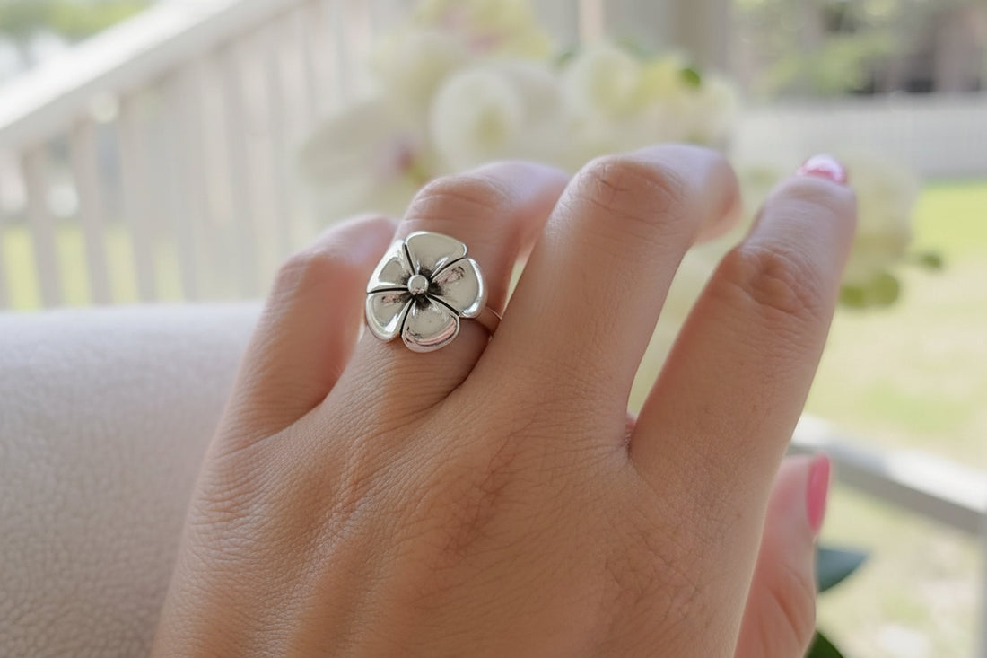 Sterling Silver Plumeria Hawaiian Flower Ring