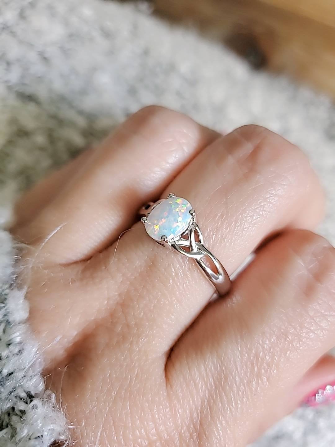 Opal Celtic Sterling Silver Ring