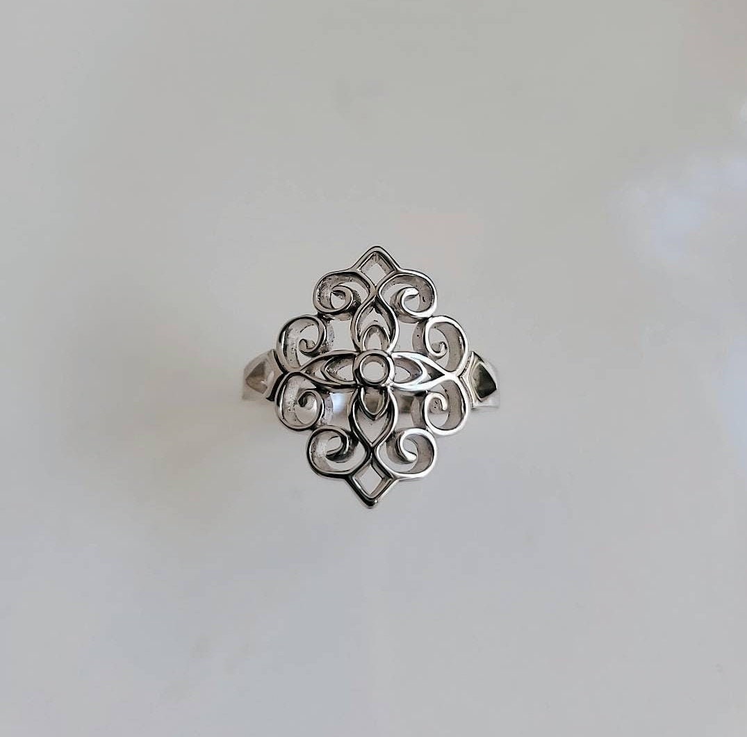 High Polished Sterling Silver Vines Ring