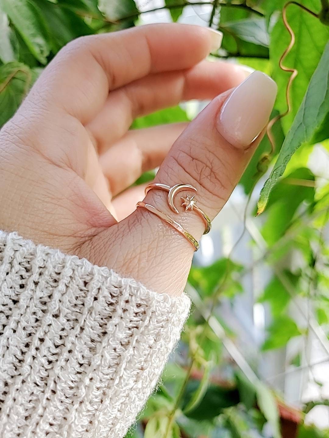 Rose Gold Moon Star Ring