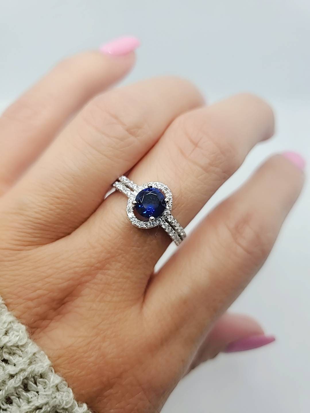 Sterling Silver Halo Sapphire Ring