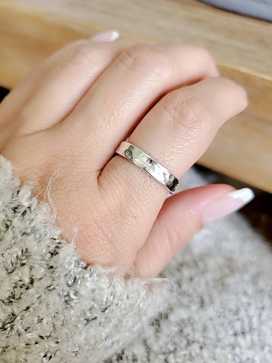 Solid Sterling Silver Hammered Band Ring