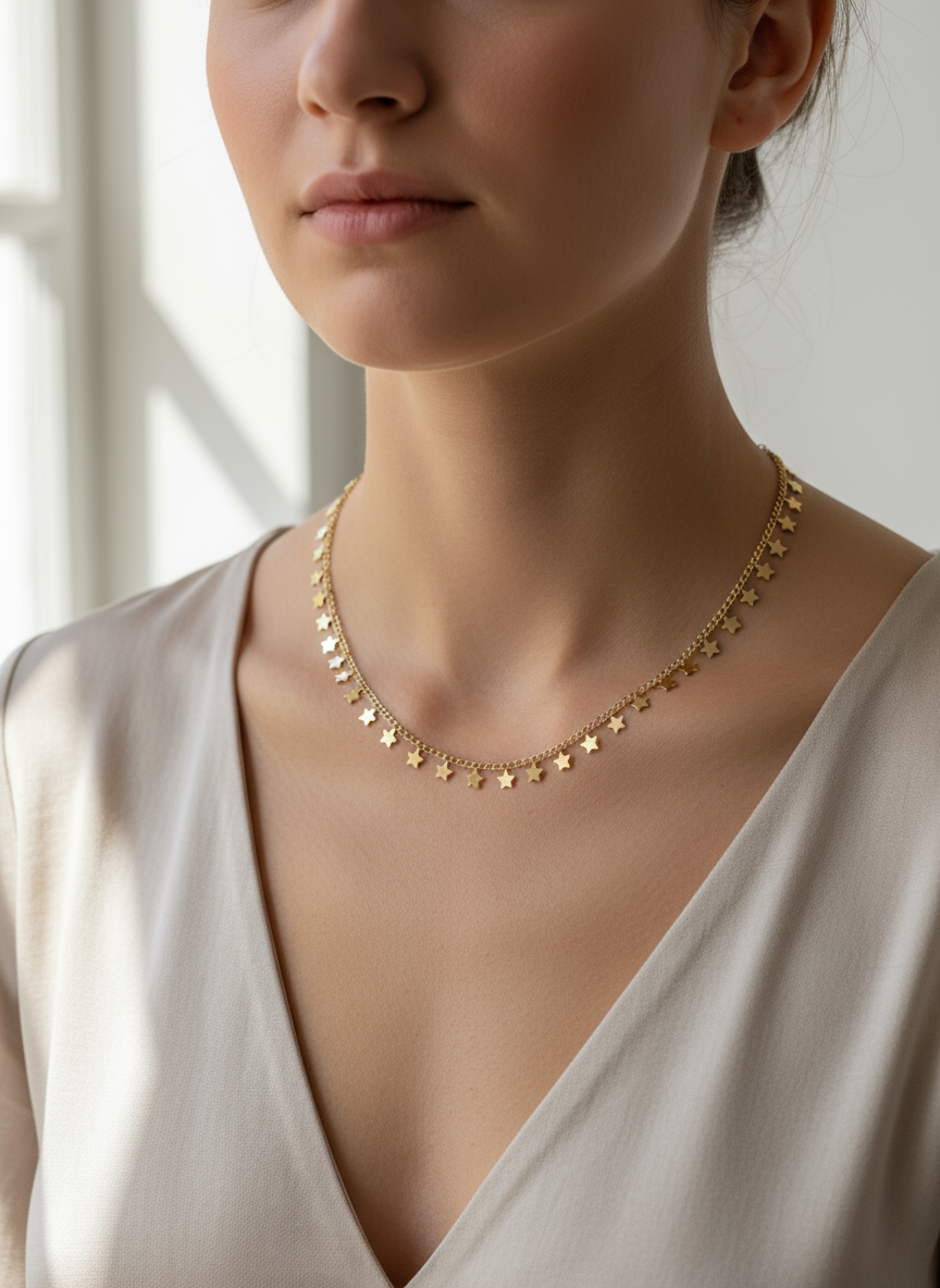 Moon Star Choker /Gold Star Choker / Sequin Disc Necklace / Staple Chain