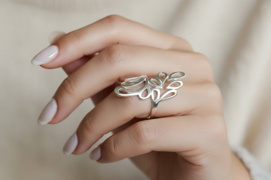 Sterling Silver 925 Shield Leaf Bold Ring