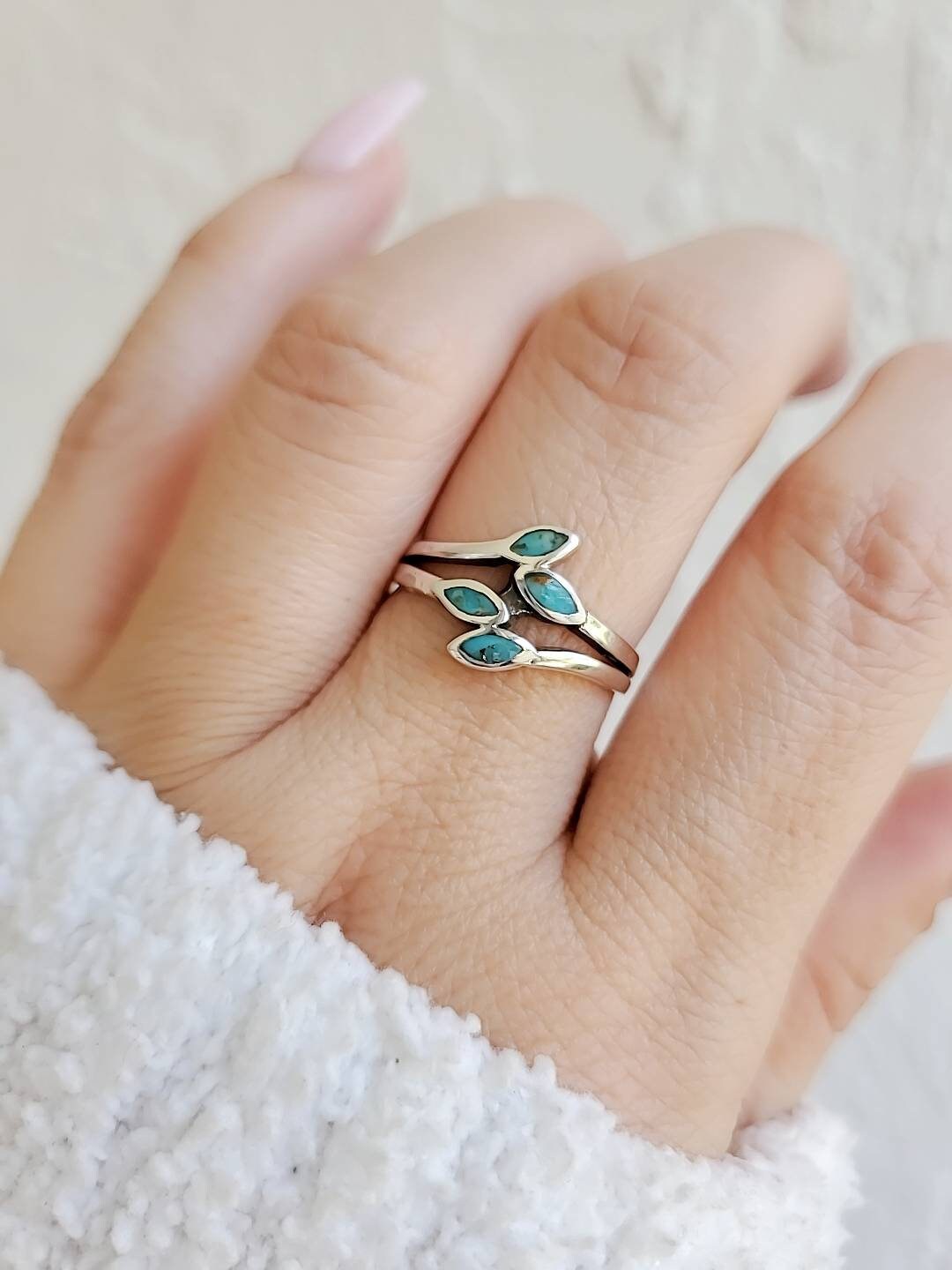 Sterling Silver Turquoise Leaf Ring