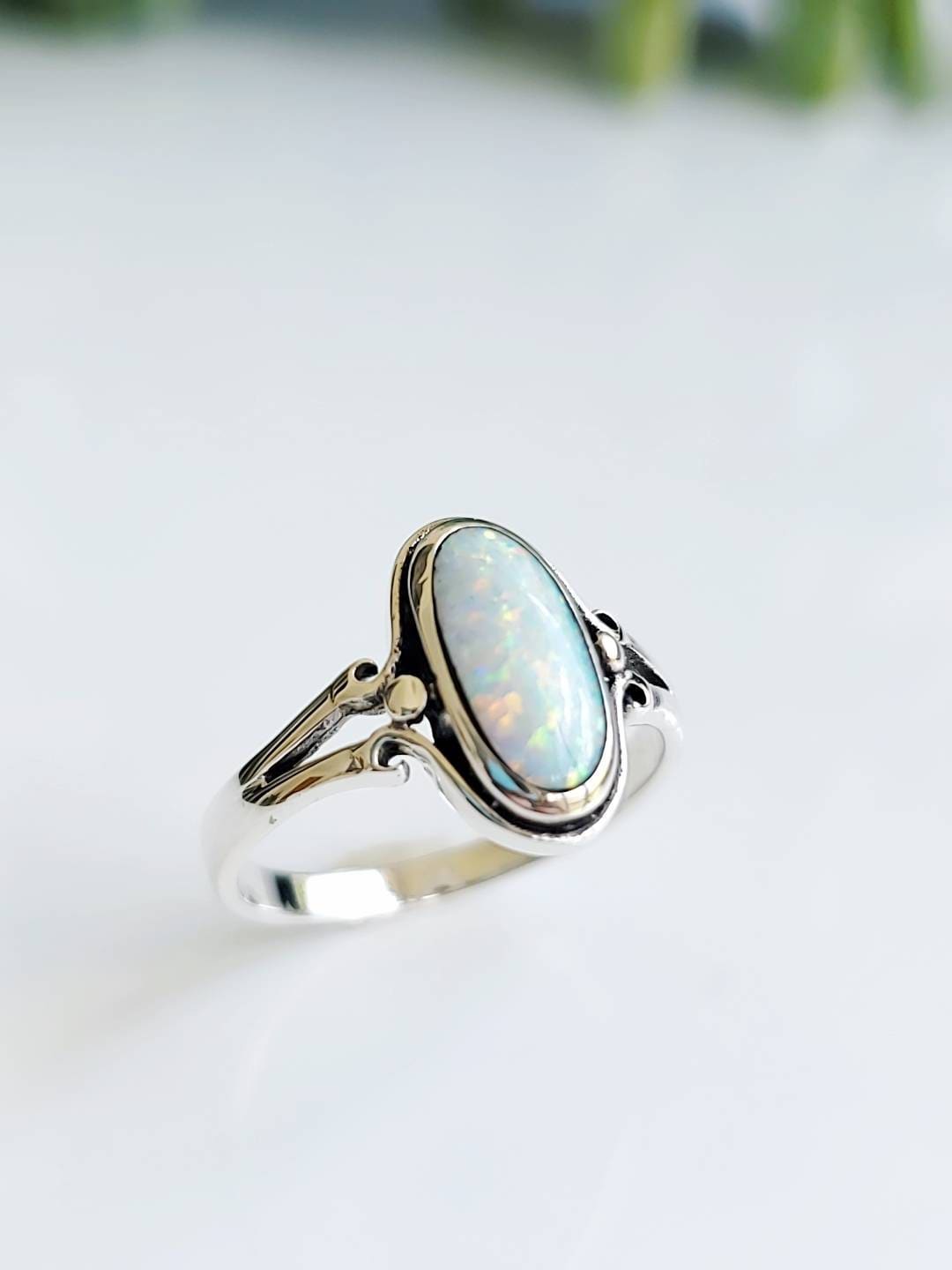 Minimalist Opal Sterling Silver Ring