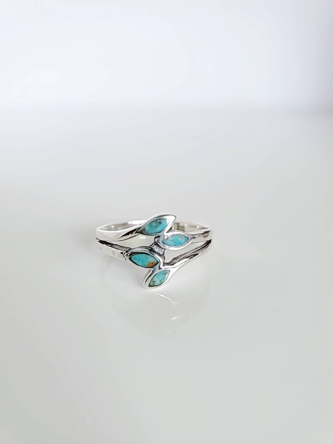 High Polished Turquoise Leaf Ring