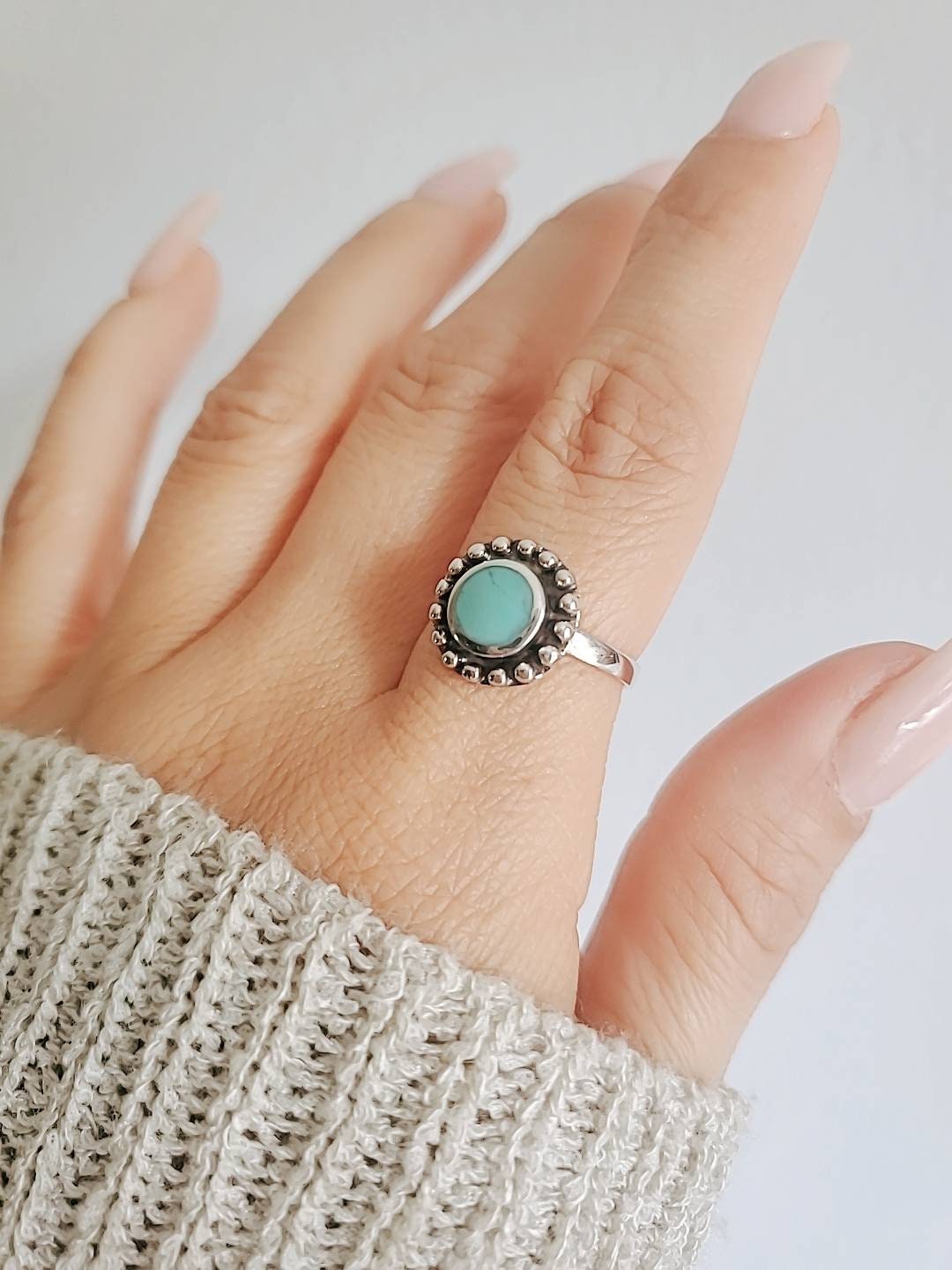 Genuine Turquoise Flower Ring