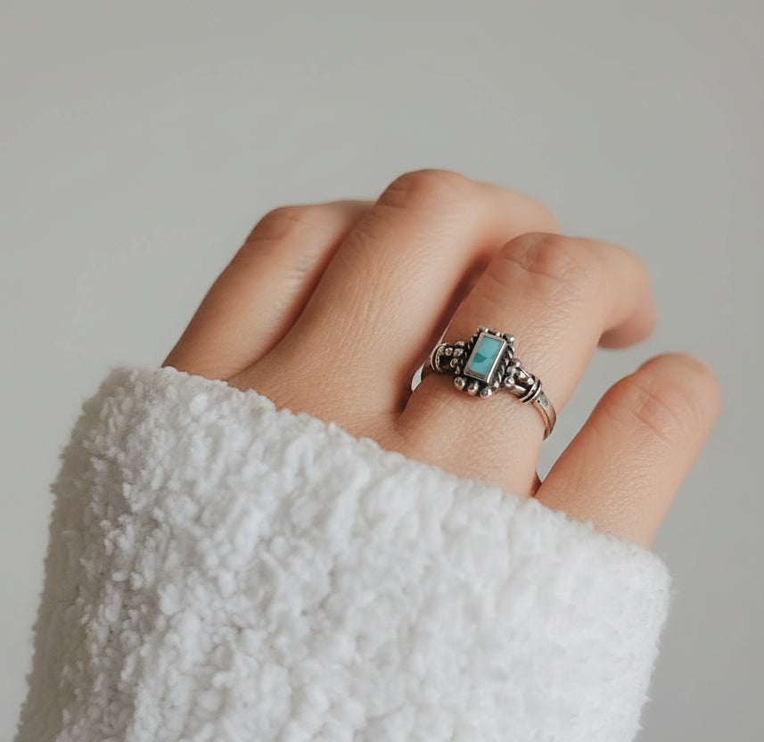 Sterling Silver Dainty Bali Turquoise Ring