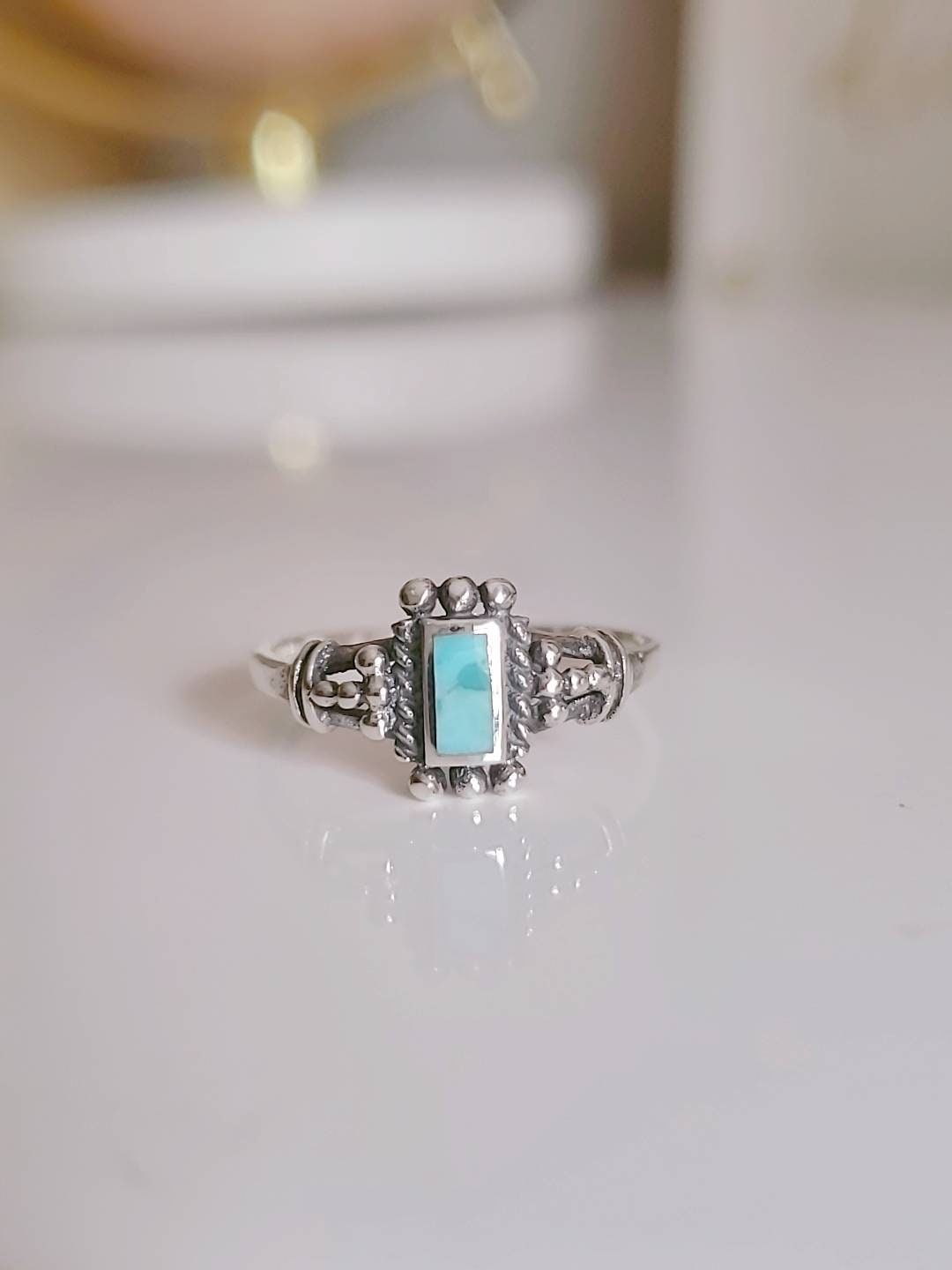 High Polished Dainty Bali Turquoise Ring