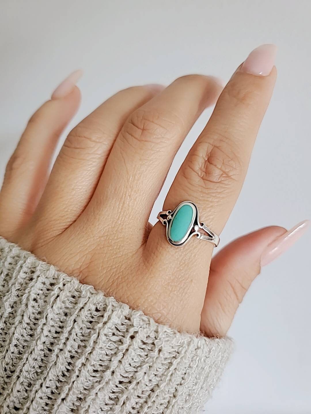 Sterling Silver Women Dainty Turquoise Ring