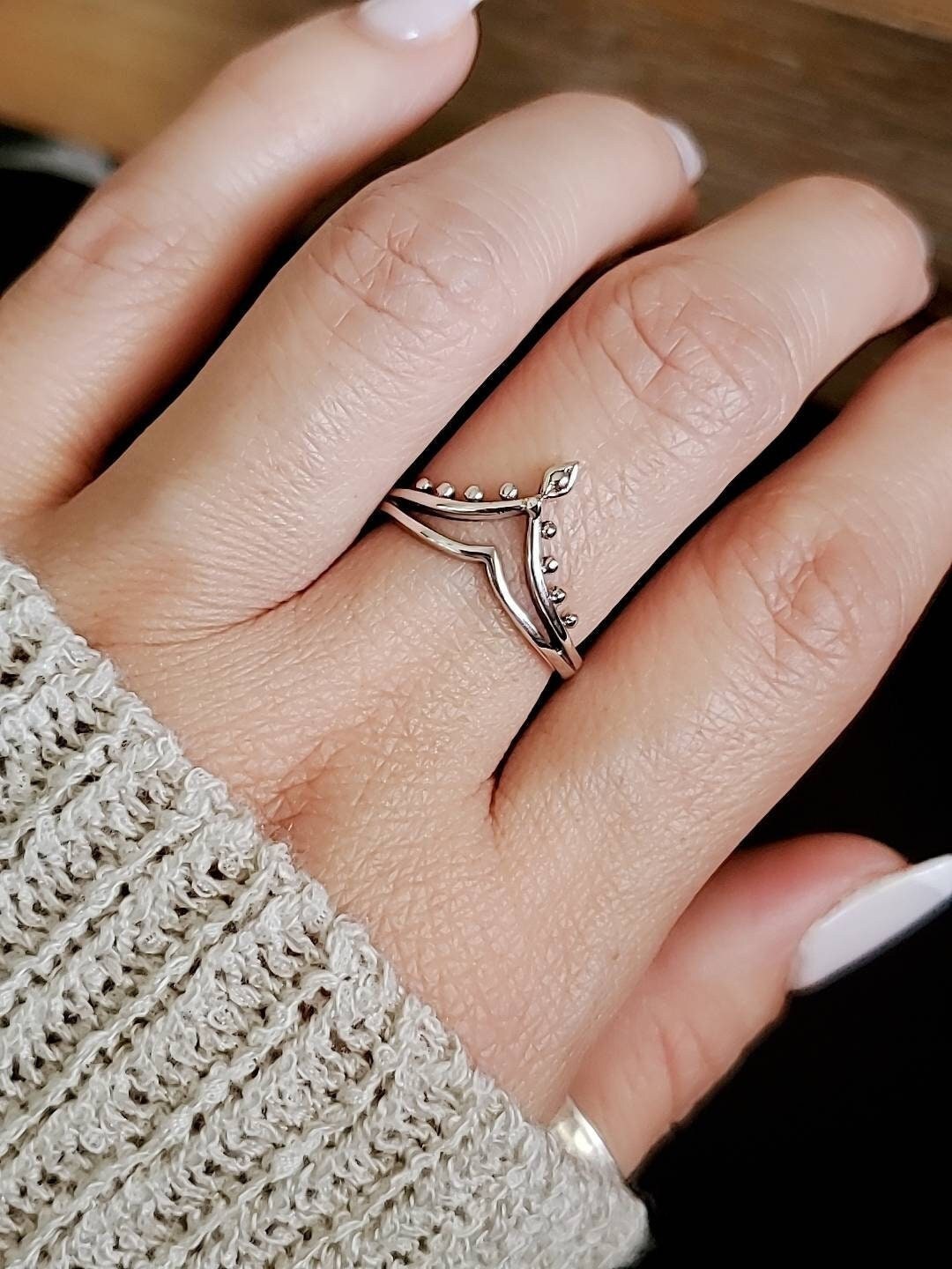 Sterling Silver Dainty Beaded Crown Ring