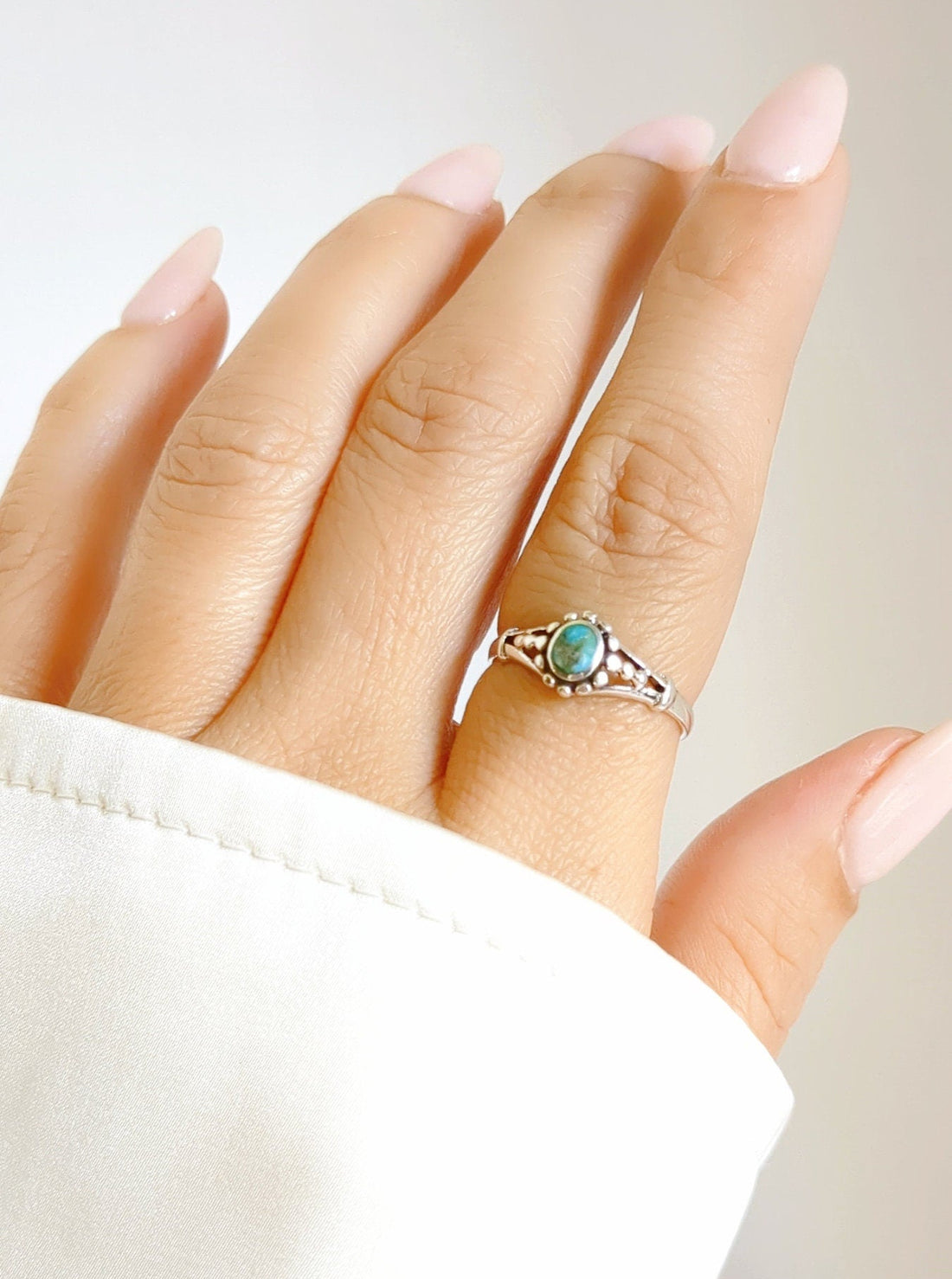 Sterling Silver Dainty Turquoise Bali Beaded Ring