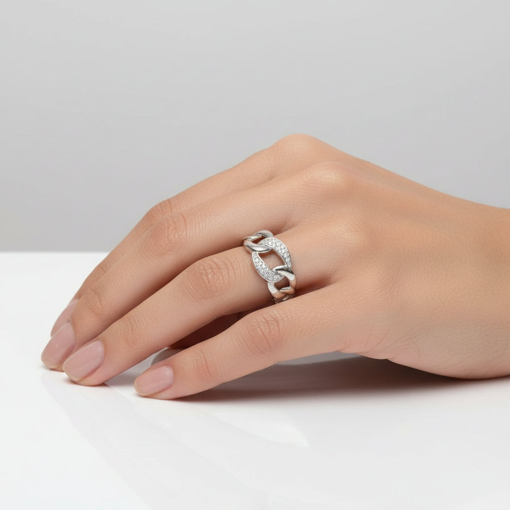 Sterling Silver Trendy Chain Ring