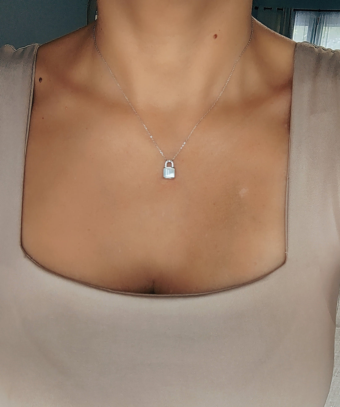 Mother of Pearl Lock Pendant Necklace