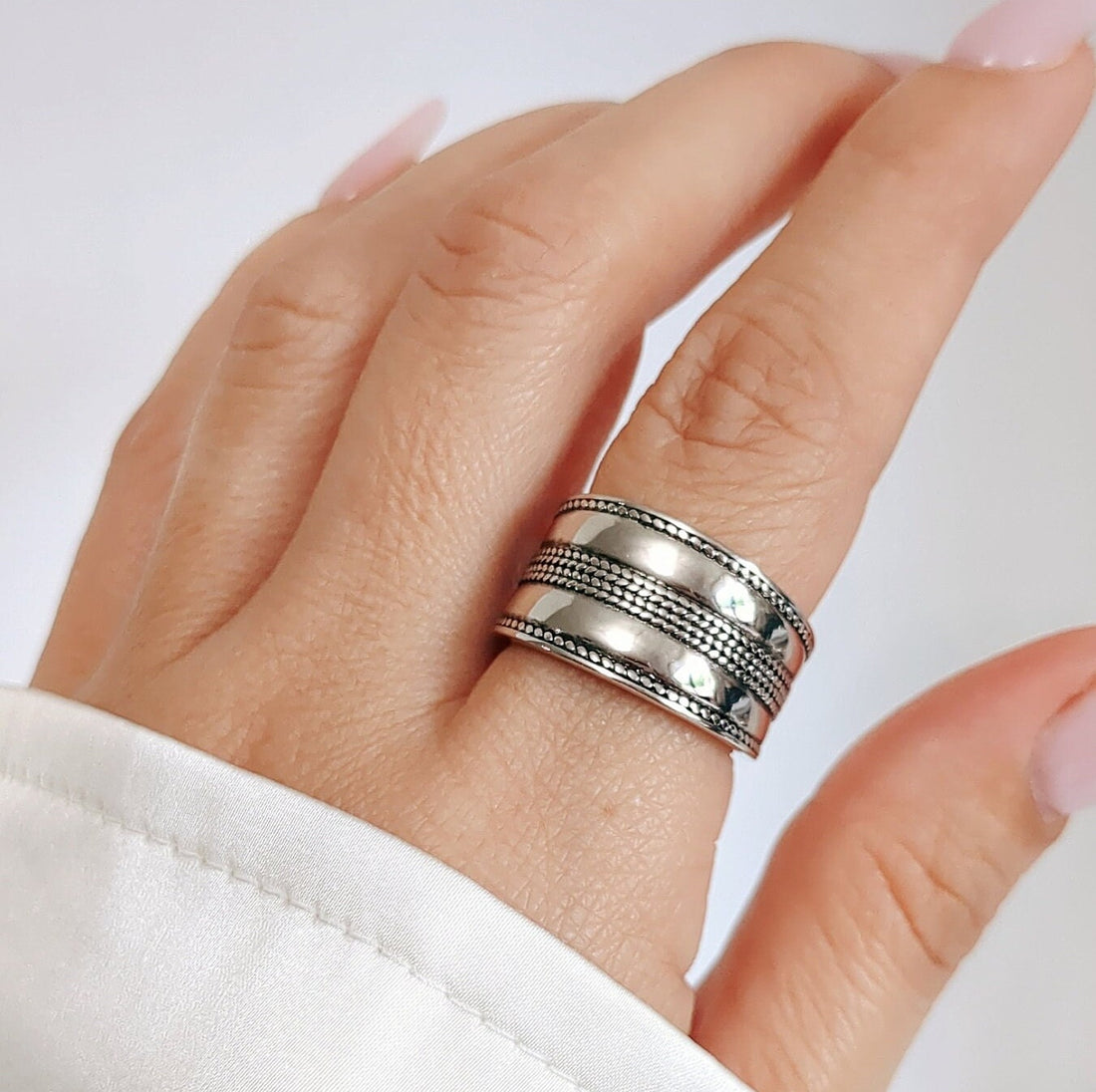 Sterling Silver Chunky Wide Concave Bali Ring