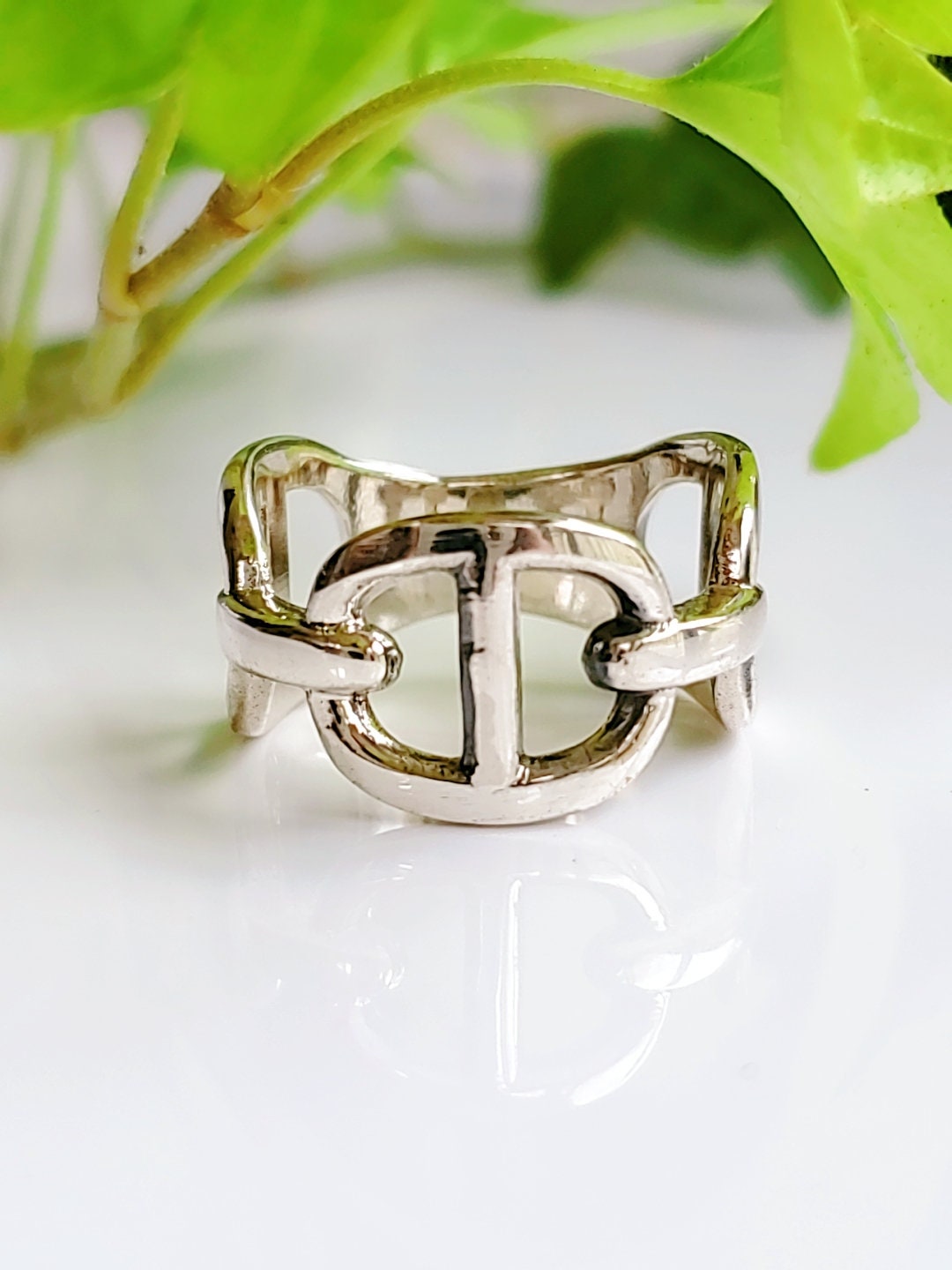 Large Sterling Silver Chain Pattern Ring