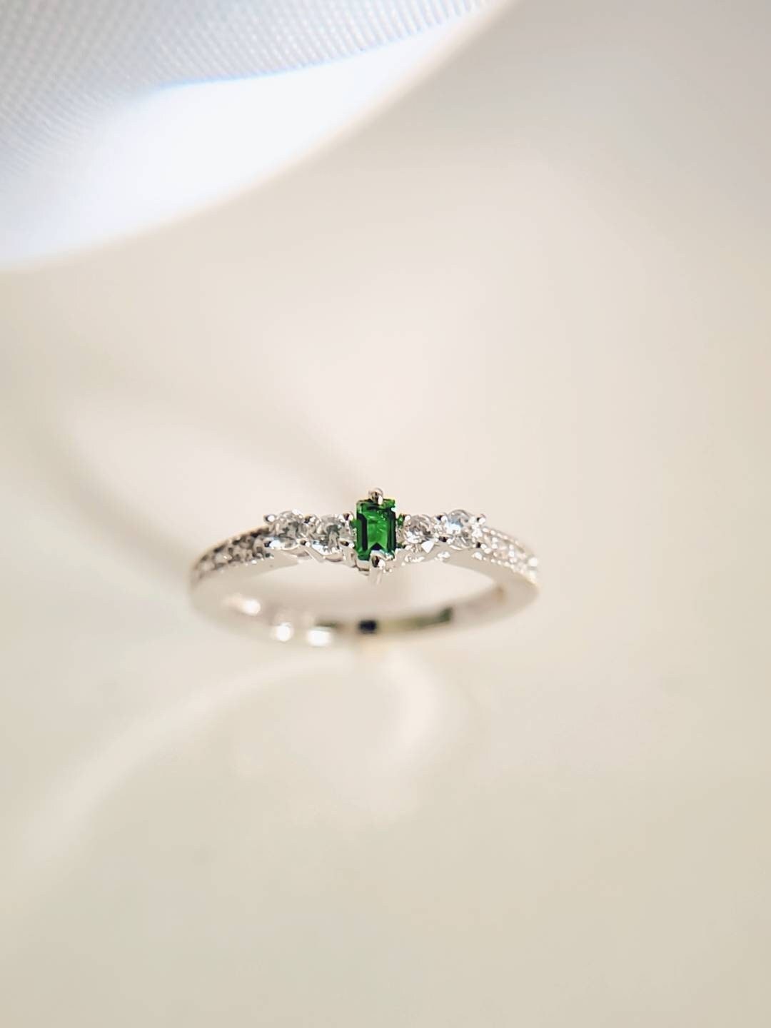 Dainty High Polished Emerald Ring