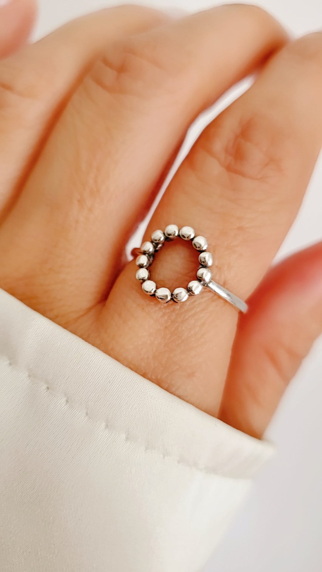 Sterling Silver Bali Beaded  Circle Ring