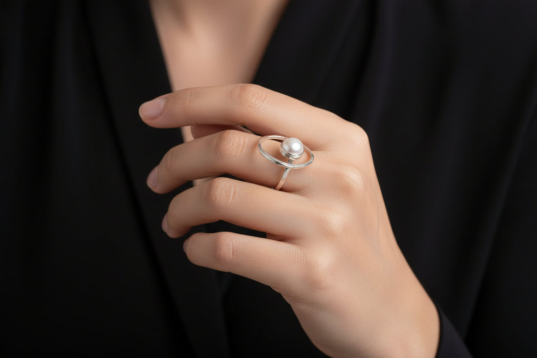 Sterling Silver 925 Fresh Water Floating Pearl Statement Ring