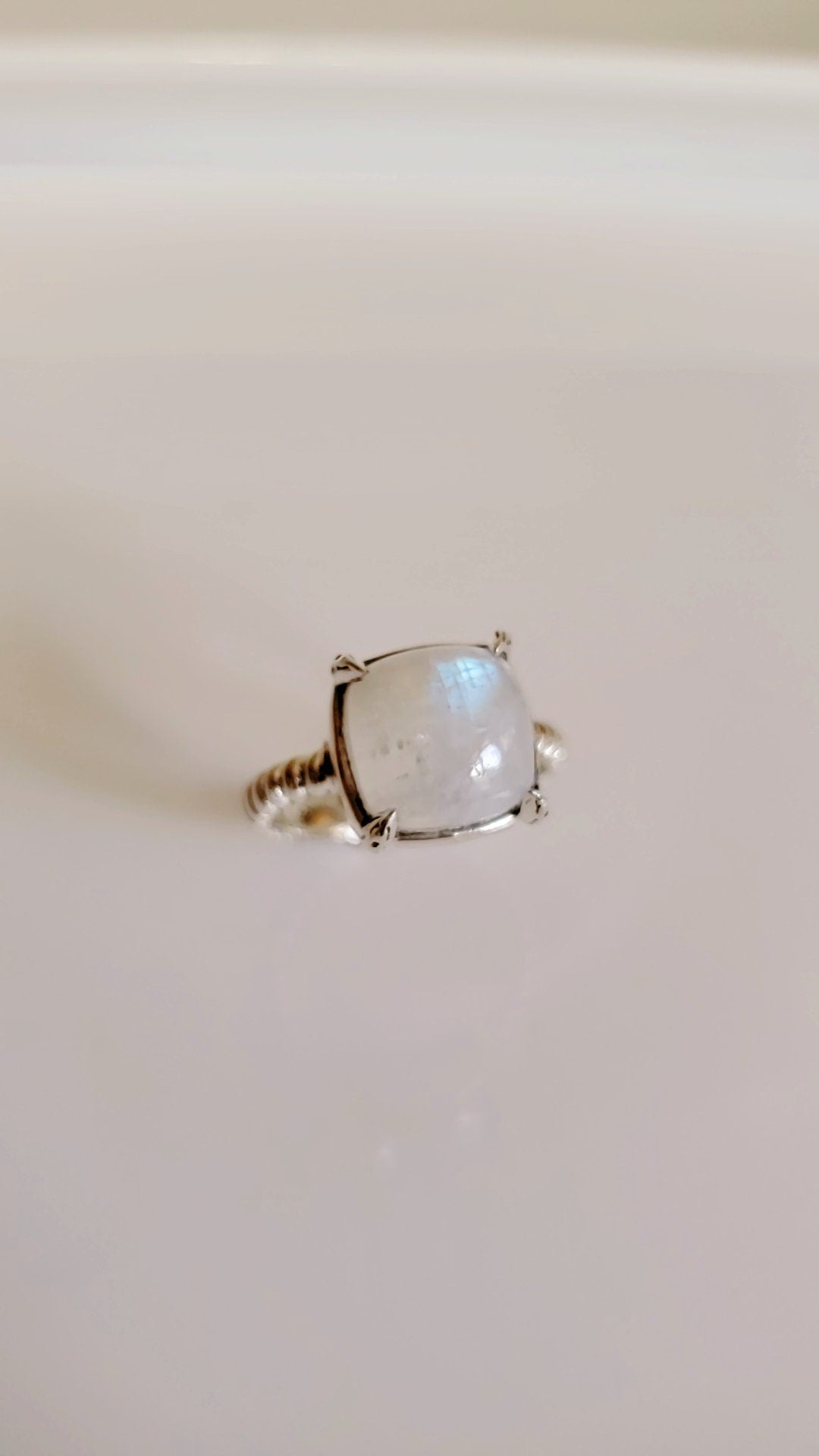 Rainbow Moonstone Solitaire Ring