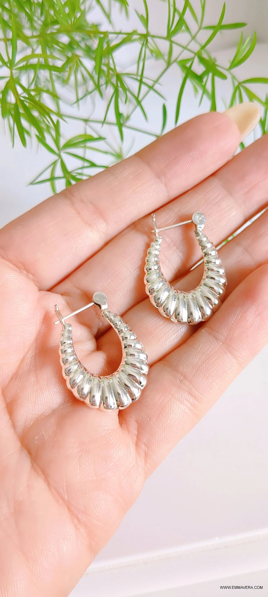 Sterling Silver Croissant Hoop Earrings