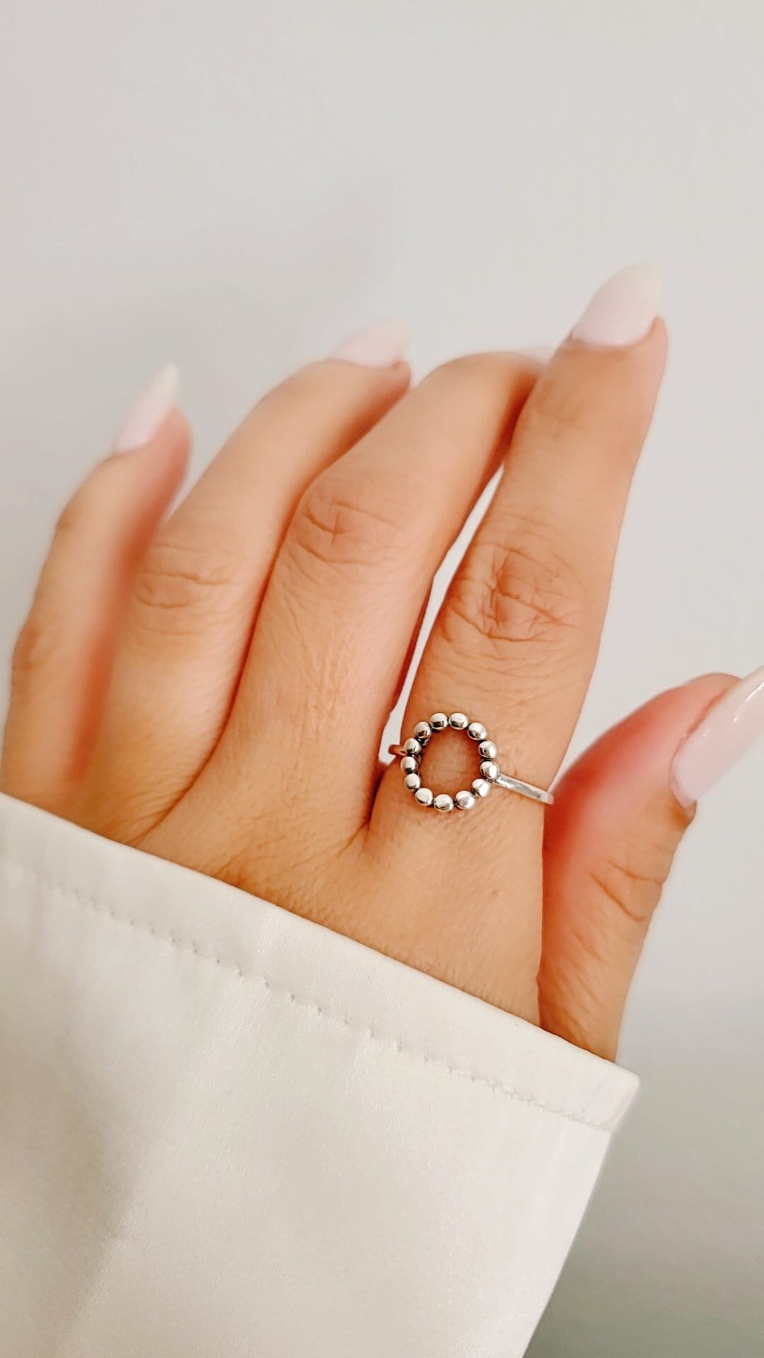 Open Beaded Sterling Silver Circle Ring