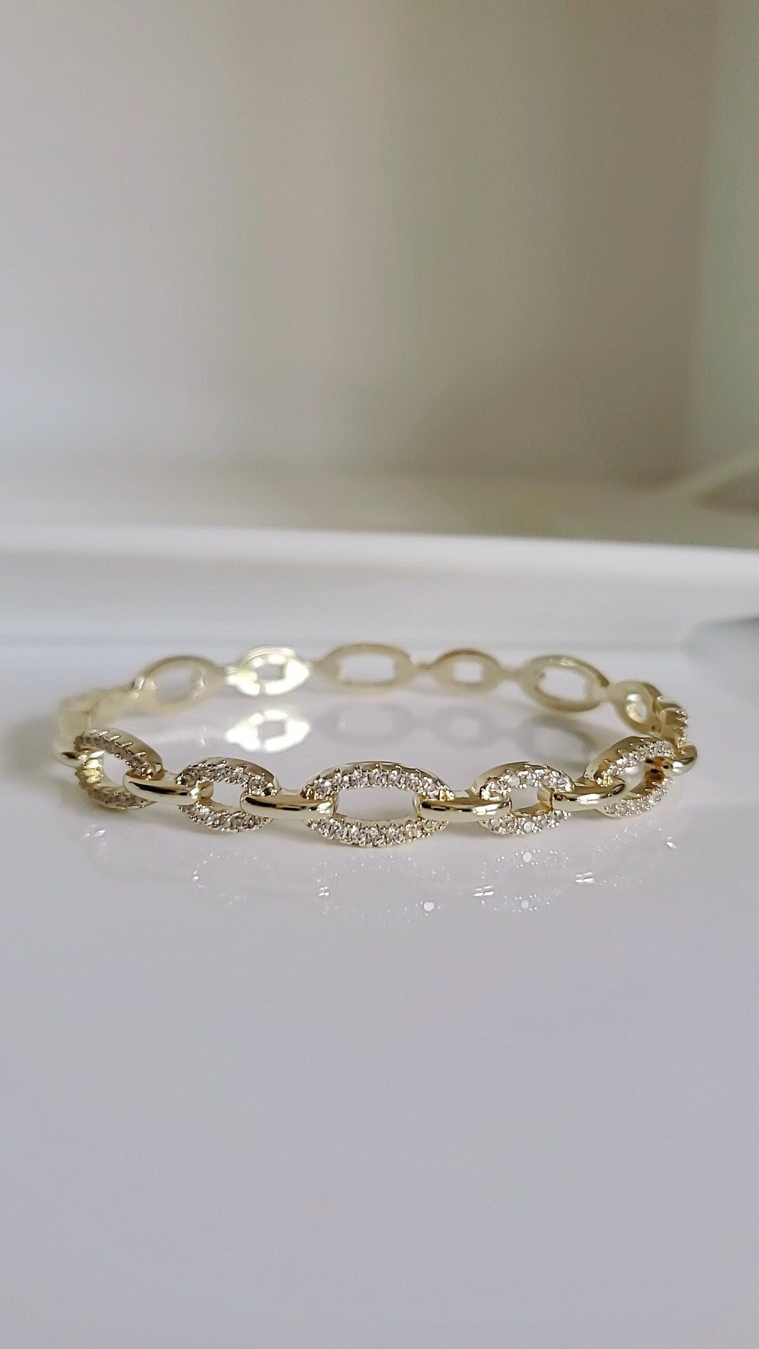 Chain Pattern CZ Simulated Diamonds Gold Bracelet