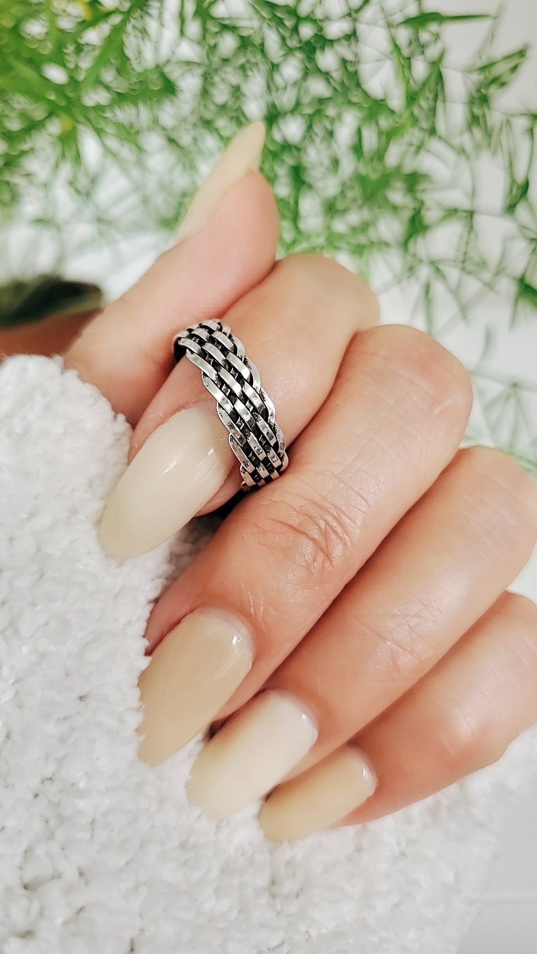 Sterling Silver Unisex Oxidized Braided Ring