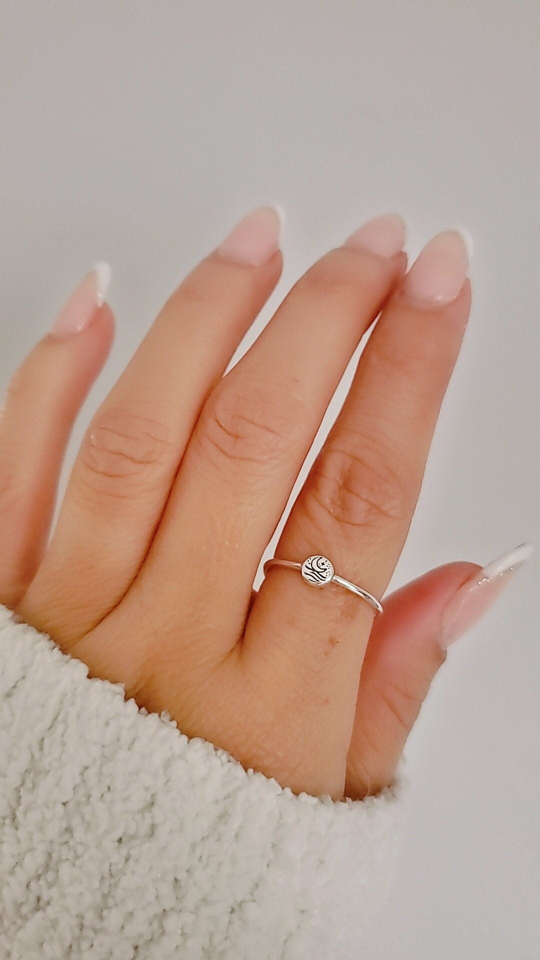 Dainty Ocean Crescent Moon Thin Band Ring