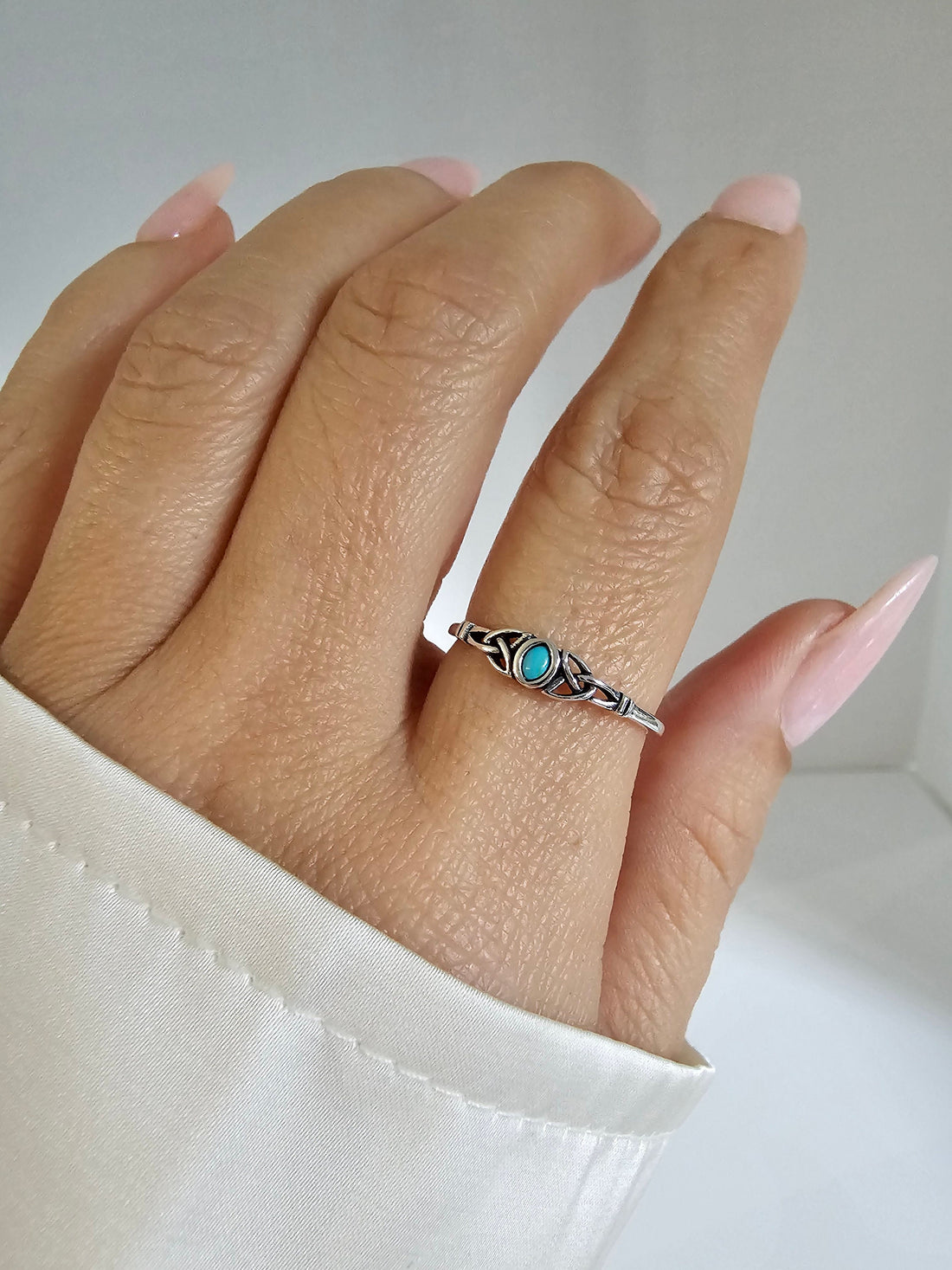 Sterling Silver Minimalist Tiny Turquoise Celtic Ring