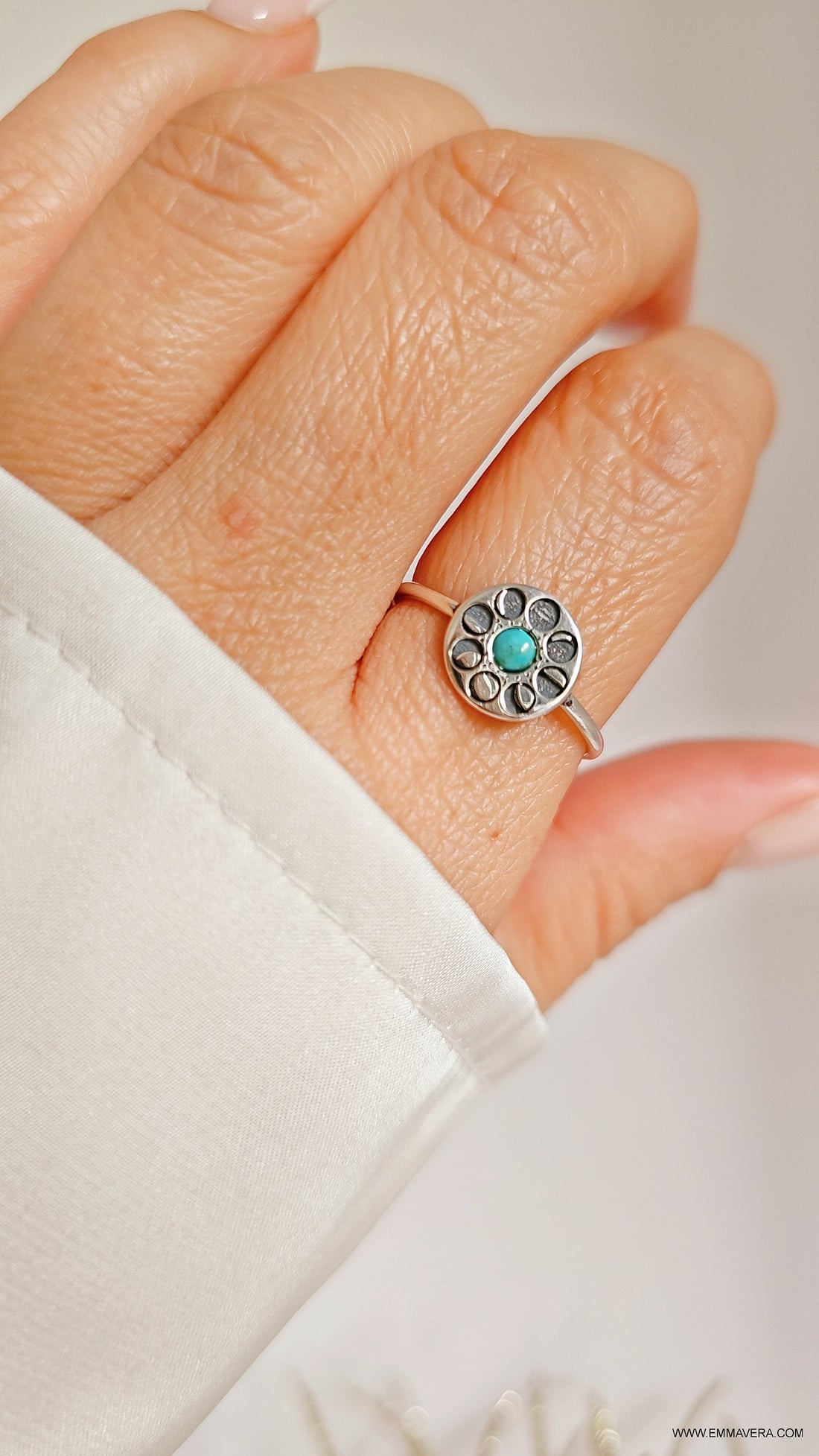 Sterling Silver Moon Phases Turquoise Ring