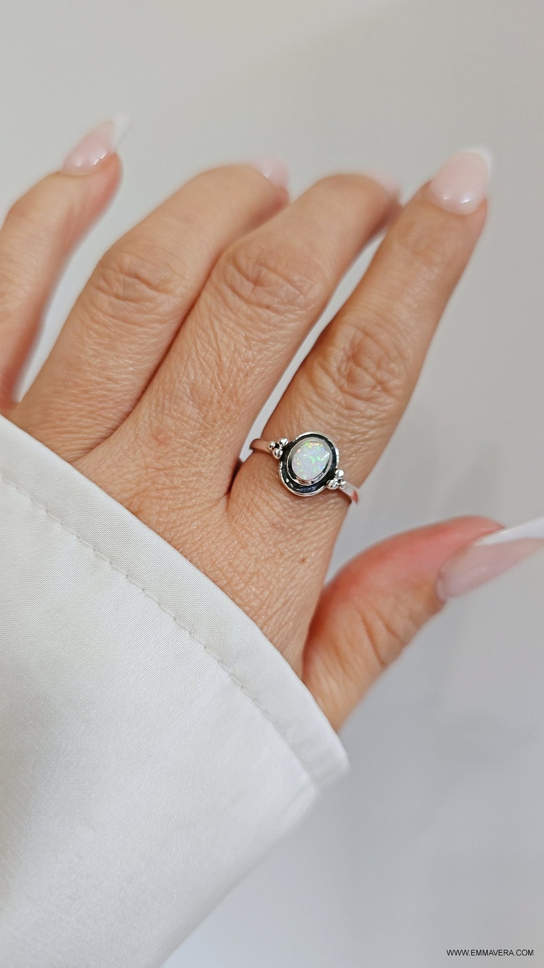 Sterling Silver Rainbow White Opal Ring
