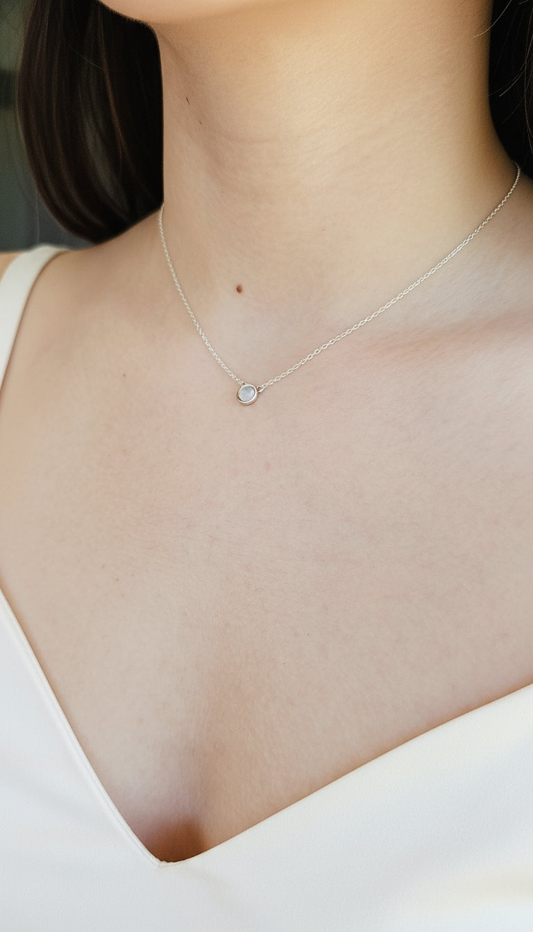 Sterling Silver Minimalist Moonstone Pendant Necklace